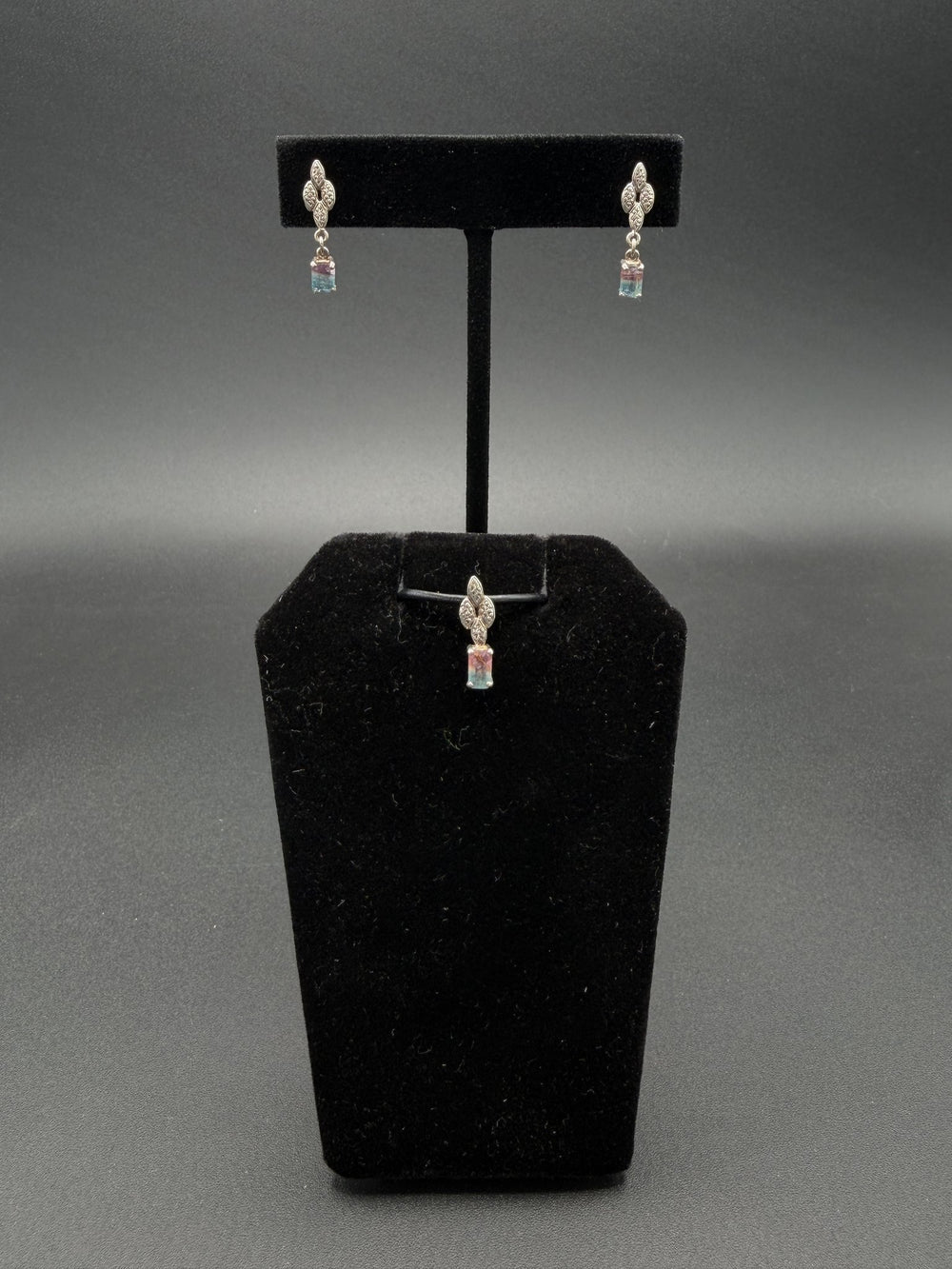 Watermelon Tourmaline Earrings & Matching Pendant Set