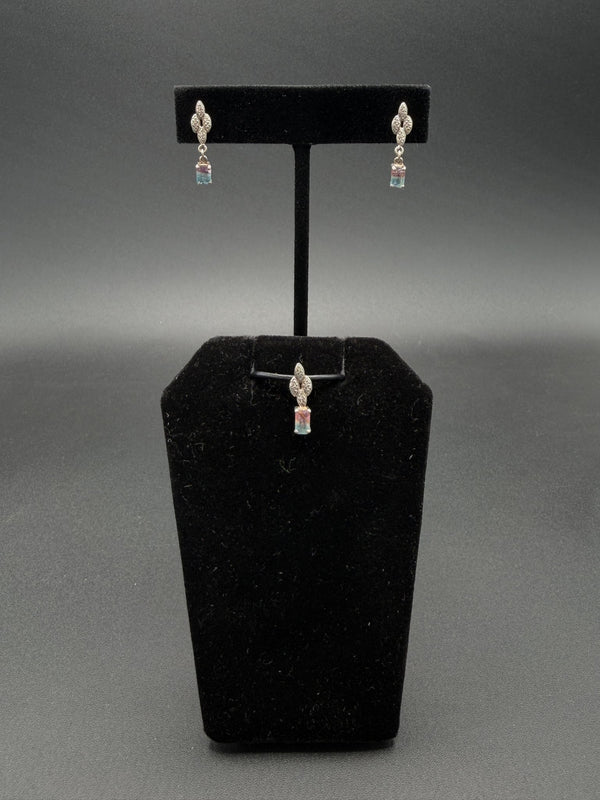 Watermelon Tourmaline Earrings & Matching Pendant Set